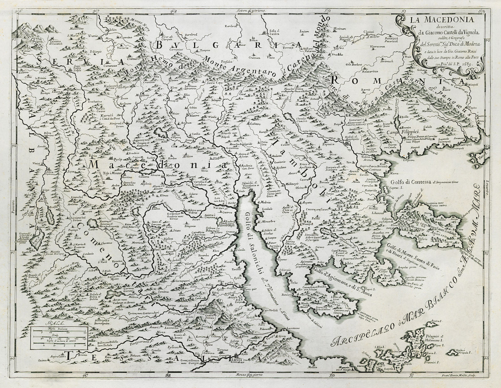 La Macedonia. North Macedonia Greece Southern Bulgaria ROSSI / CANTELLI 1689 map